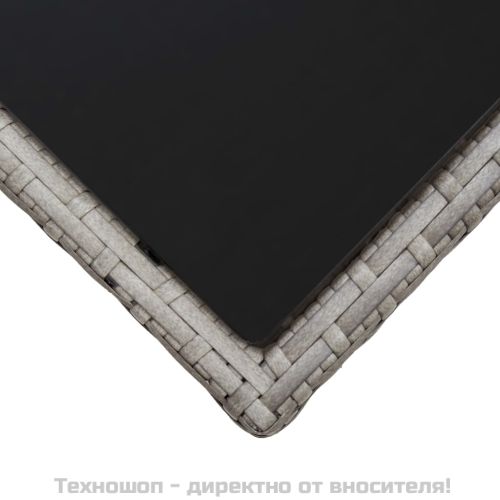 Кафе маса, сива, 45x45x40 см, полиратан и стъкло