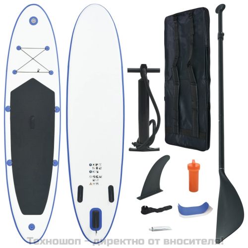 Стендъп падъл борд SUP сърфборд, надуваем, синьо и бяло