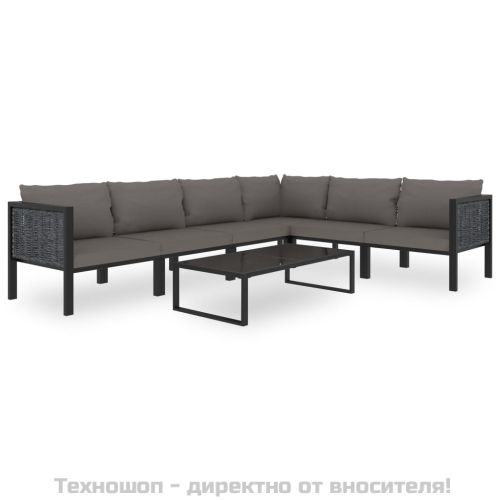 Градински комплект с възглавници, 7 части, полиратан, антрацит