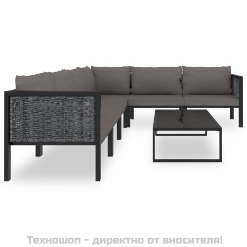 Градински комплект с възглавници, 7 части, полиратан, антрацит