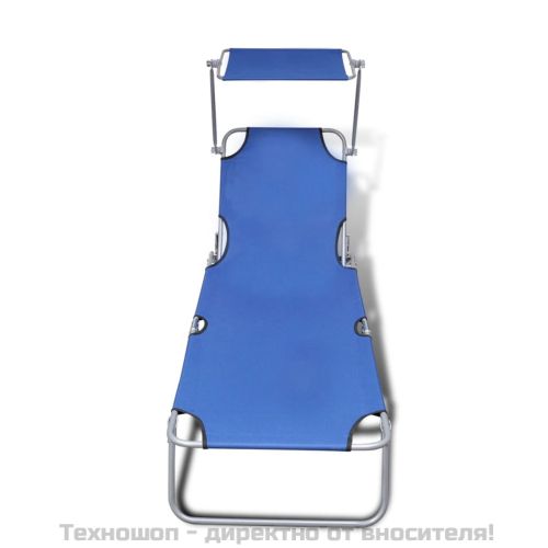 Сгъваем шезлонг с козирка, стомана и текстил, син
