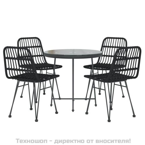 Градински трапезен комплект, 5 части, черен, полиратан