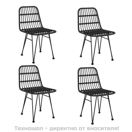 Градински трапезен комплект, 5 части, черен, полиратан