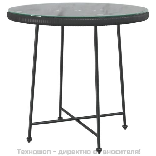 Градински трапезен комплект, 5 части, черен, полиратан