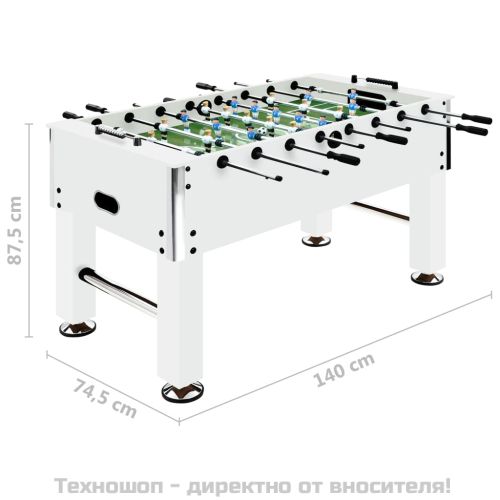 Футболна маса джаги, стомана, 60 кг, 140x74,5x87,5 см, бяла