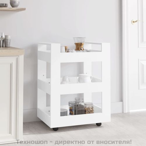 Кухненска количка, бяла, 60x45x80 см, инженерно дърво