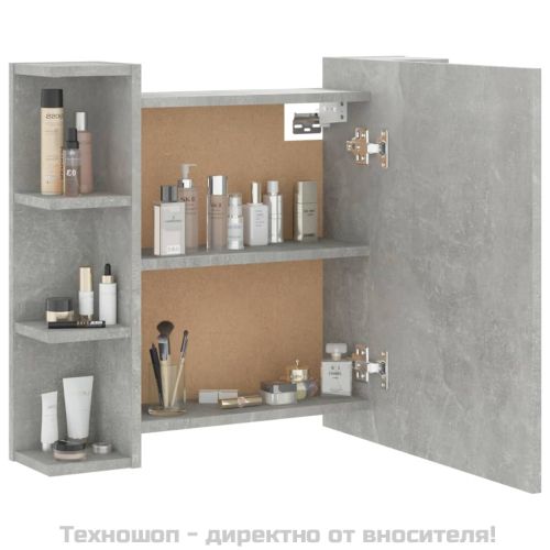 Огледален шкаф с LED, бетонно сив, 70x16,5x60 см