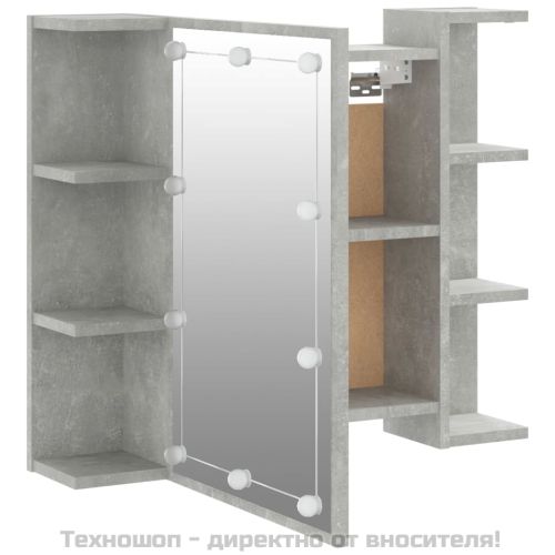 Огледален шкаф с LED, бетонно сив, 70x16,5x60 см