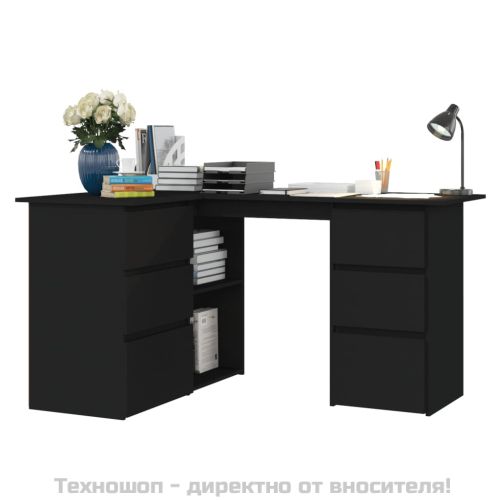 Ъглово бюро, бяло, 145x100x76 см, инженерно дърво