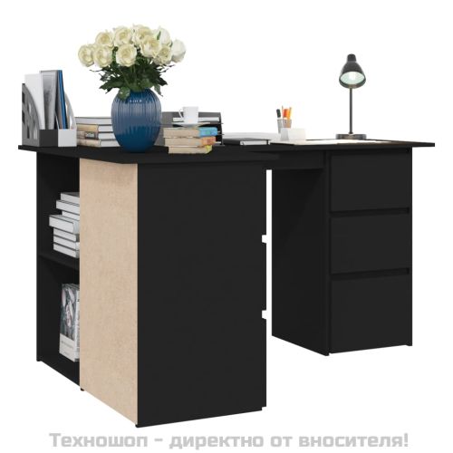Ъглово бюро, бяло, 145x100x76 см, инженерно дърво