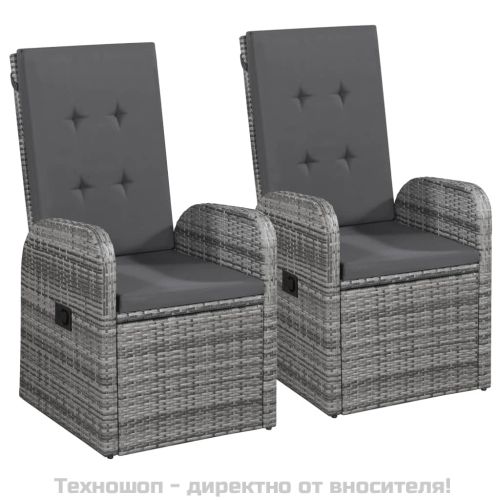 Накланящи градински столове с възглавници 2 бр полиратан сиви
