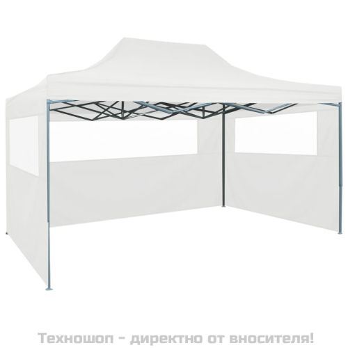 Сгъваема парти шатра с 3 странични стени, 291x413x315 см, бяла