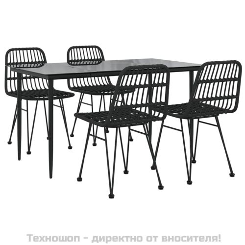 Градински трапезен комплект, 5 части, черен, полиратан
