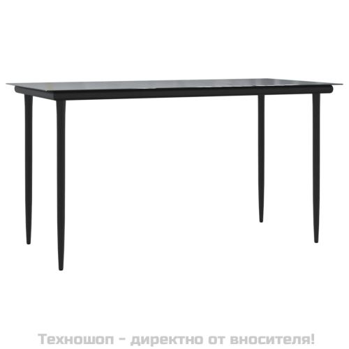 Градински трапезен комплект, 5 части, черен, полиратан