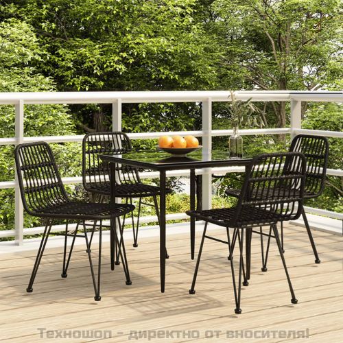 Градински трапезен комплект, 5 части, черен, полиратан