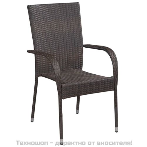 Градински трапезен комплект от 7 части, кафяв, полиратан