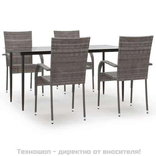Градински трапезен комплект от 5 части, сиво, полиратан