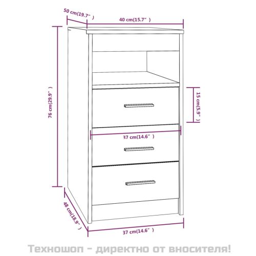 Шкаф с чекмеджета, опушен дъб, 40x50x76 см, инженерно дърво