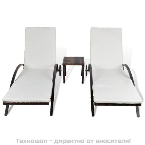 Шезлонги с маса, полиратан, кафяви