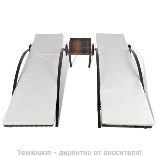 Шезлонги с маса, полиратан, кафяви