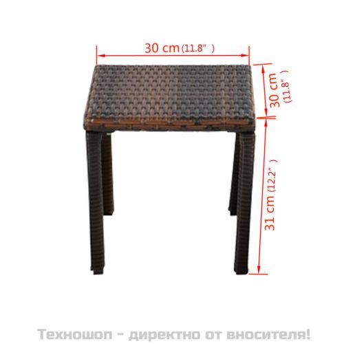 Шезлонги с маса, полиратан, кафяви