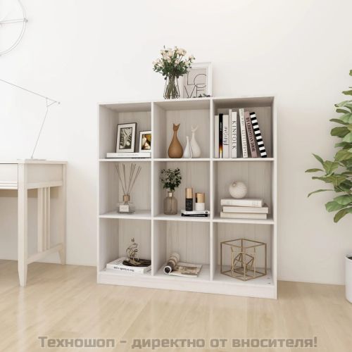 Библиотека/разделител за стая, бяла, 104x33,5x110 см, бор масив