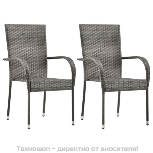 Стифиращи външни столове, 2 бр, сиви, полиратан