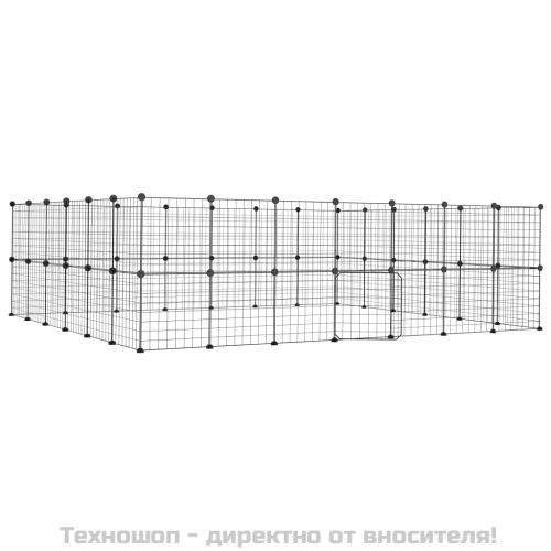 Клетка за животни с врата, 52 панела, черна, 35x35 см, стомана