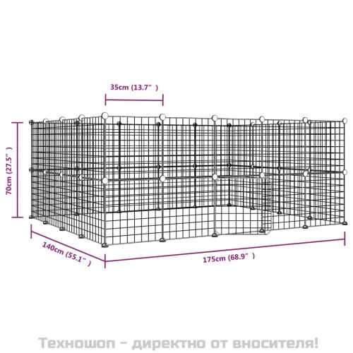 Клетка за животни с врата, 52 панела, черна, 35x35 см, стомана