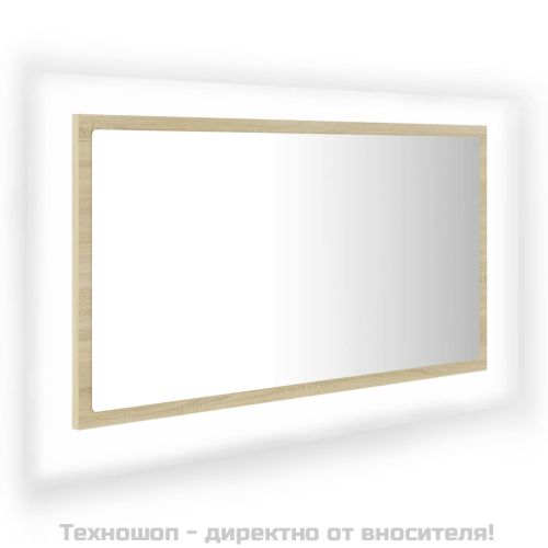 LED огледало за баня, дъб сонома, 80x8,5x37 см, акрил