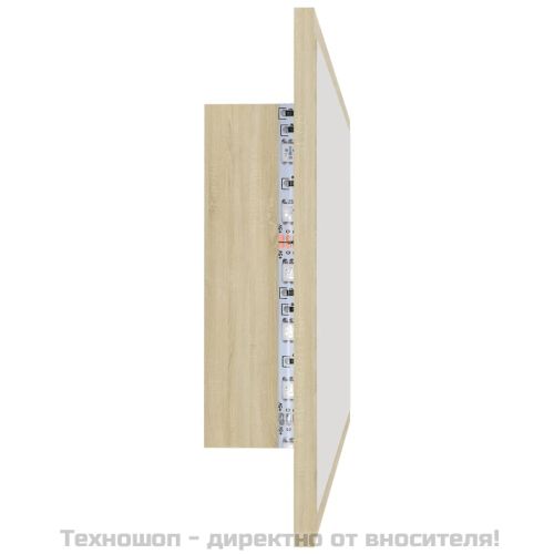 LED огледало за баня, дъб сонома, 80x8,5x37 см, акрил
