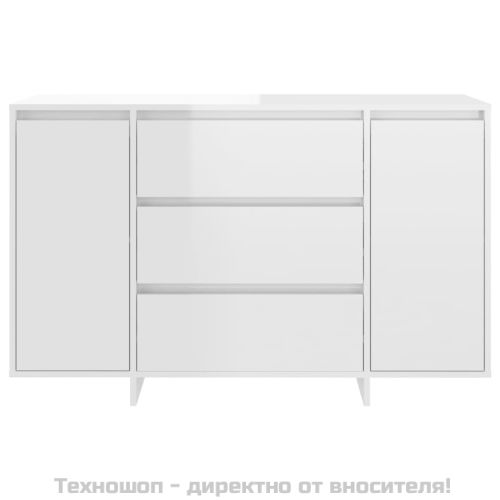 Бюфет с 3 чекмеджета, бял гланц, 120x41x75 см, инженерно дърво