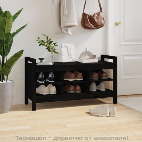 Пейка за антре, черна, 110x40x60 см, борово дърво масив
