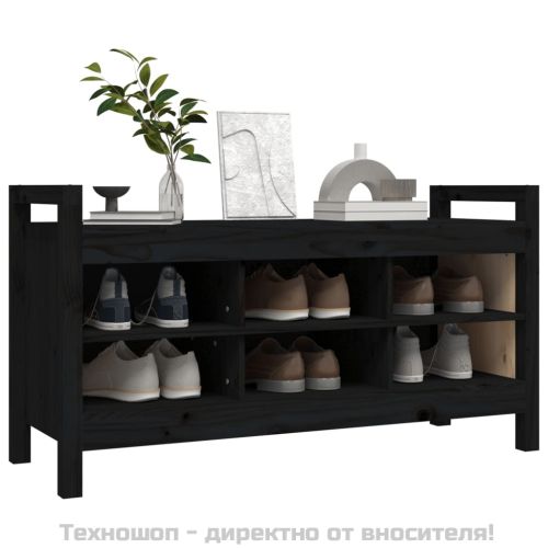 Пейка за антре, черна, 110x40x60 см, борово дърво масив