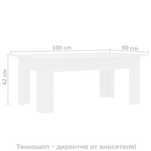 Маса за кафе, бяла, 100x60x42 см, инженерно дърво