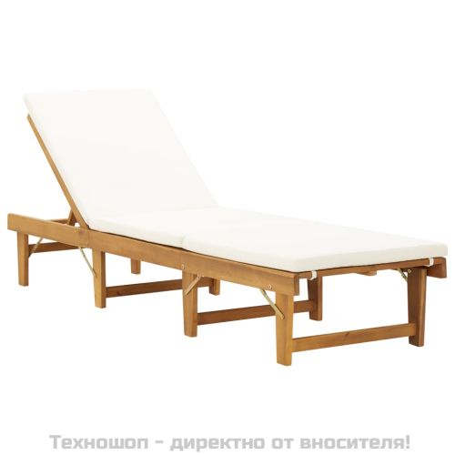 Сгъваем шезлонг с шалте, акациево дърво масив