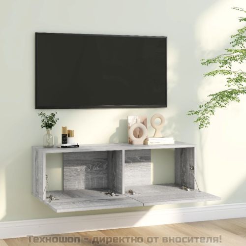 ТB стенен шкаф, сив сонома, 100x30x30 см, инженерно дърво