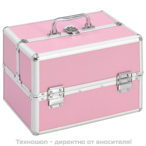 Куфар за гримове, 22x30x21 см, розов, алуминий