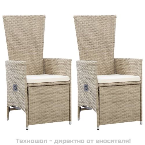 Накланящи градински столове с възглавници 2 бр полиратан бежови