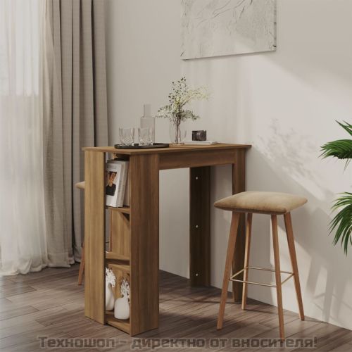 Бар маса с рафт, кафяв дъб, 102x50x103,5 см, инженерно дърво