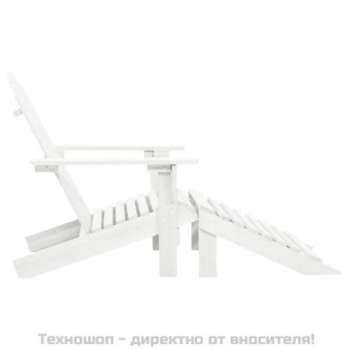 Градински стол с табуретка, дърво, бял