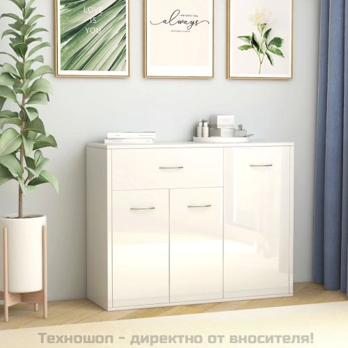 Бюфет, бял гланц, 88x30x70 см, инженерно дърво