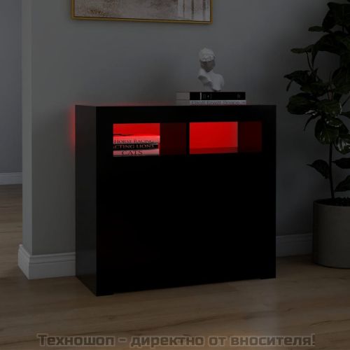 Сайдборд с LED светлини, черен, 80x35x75 см