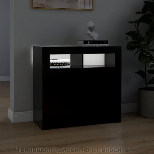 Сайдборд с LED светлини, черен, 80x35x75 см