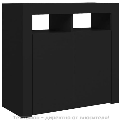 Сайдборд с LED светлини, черен, 80x35x75 см