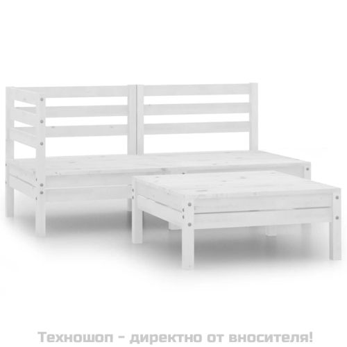 Градински лаундж комплект, 3 части, бор масив, бял