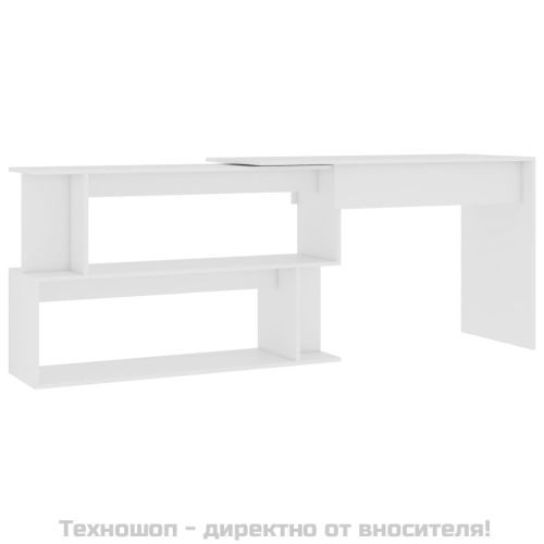 Ъглово бюро, бяло, 200x50x76 см, инженерно дърво