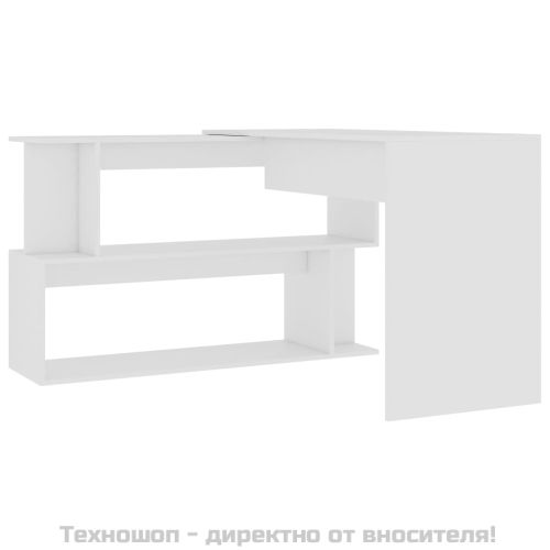 Ъглово бюро, бяло, 200x50x76 см, инженерно дърво