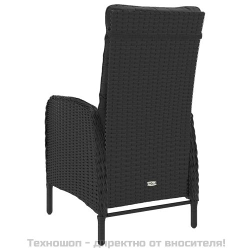 Градински трапезен комплект, 5 части, полиратан и стъкло, черен