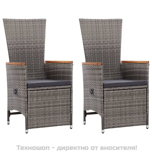 Накланящи градински столове с възглавници 2 бр полиратан сиви